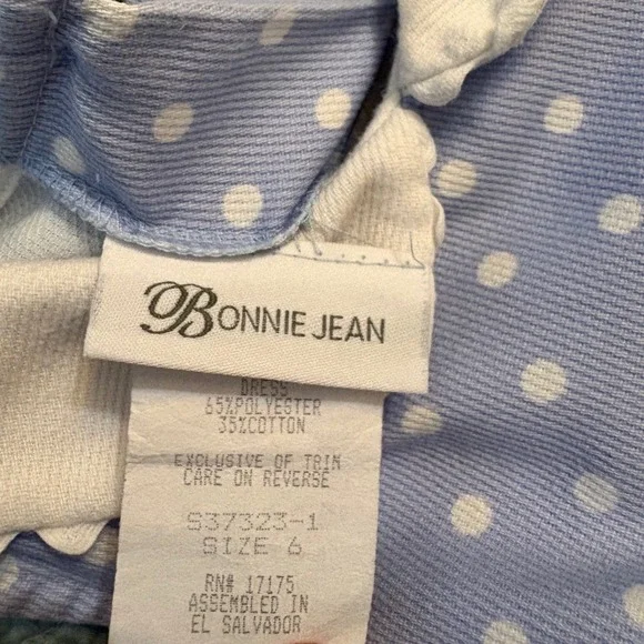Bonnie Jean Girls Light Blue Polka Dot Peter Pan Collar Bow Dress Size 6 - Picture 6 of 6